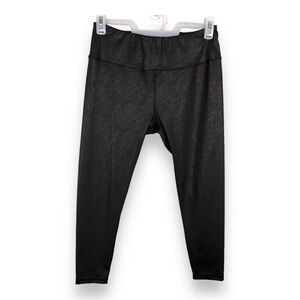 XL EBB AND FLOW LEGGINGS BLACK STRETCH CROPPED ATHLETIC ACTIVEWEAR GOTH SHIMMER